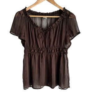 Vintage Y2K Fairycore Sheer Brown Babydoll Top M Peasant Romantic Boho Fairy